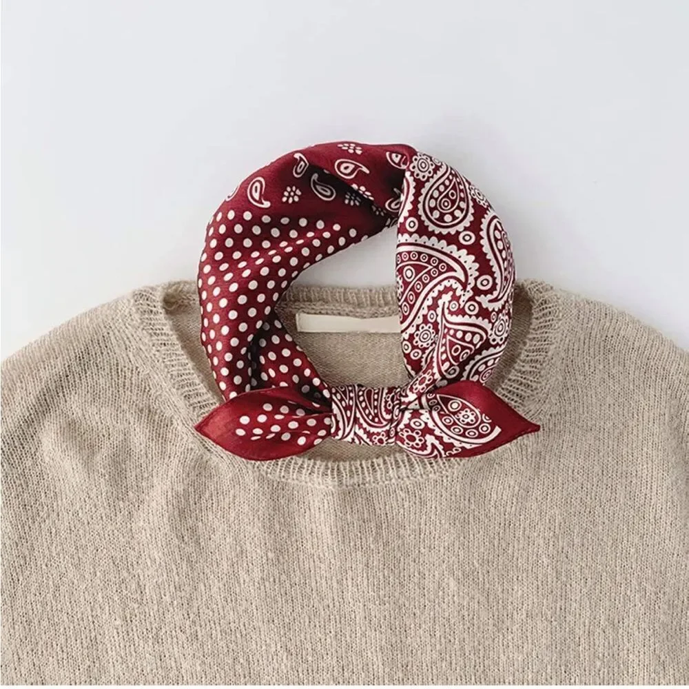Red Dot and Paisley Mulberry Silk Neck Scarf